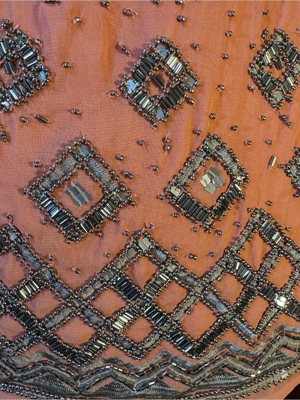 White House Black Market Coral Geometric Beaded Strappy Mini Dress size XXS​ - Picture 2 of 5